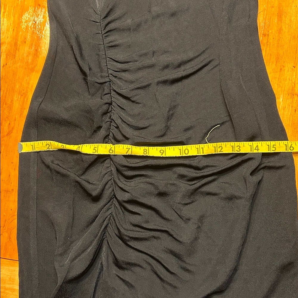 Zara Black Draped Sheath Long Sleeve Ruched Mock Neck Dress with Side Slit Glam - Picture 9 of 14
